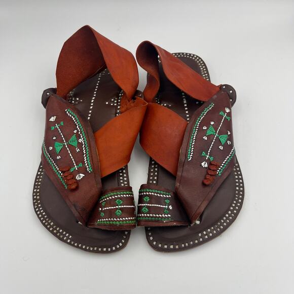 SandCruisers Women's Traditional Arabian Sandals Leather Beaded Size 11 Wide - Picture 1 of 10